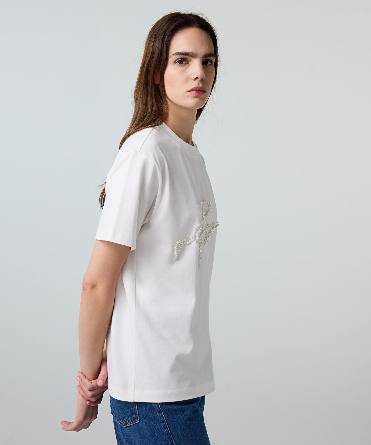 Zoomed T-Shirt with Faux Pearl Embellishments