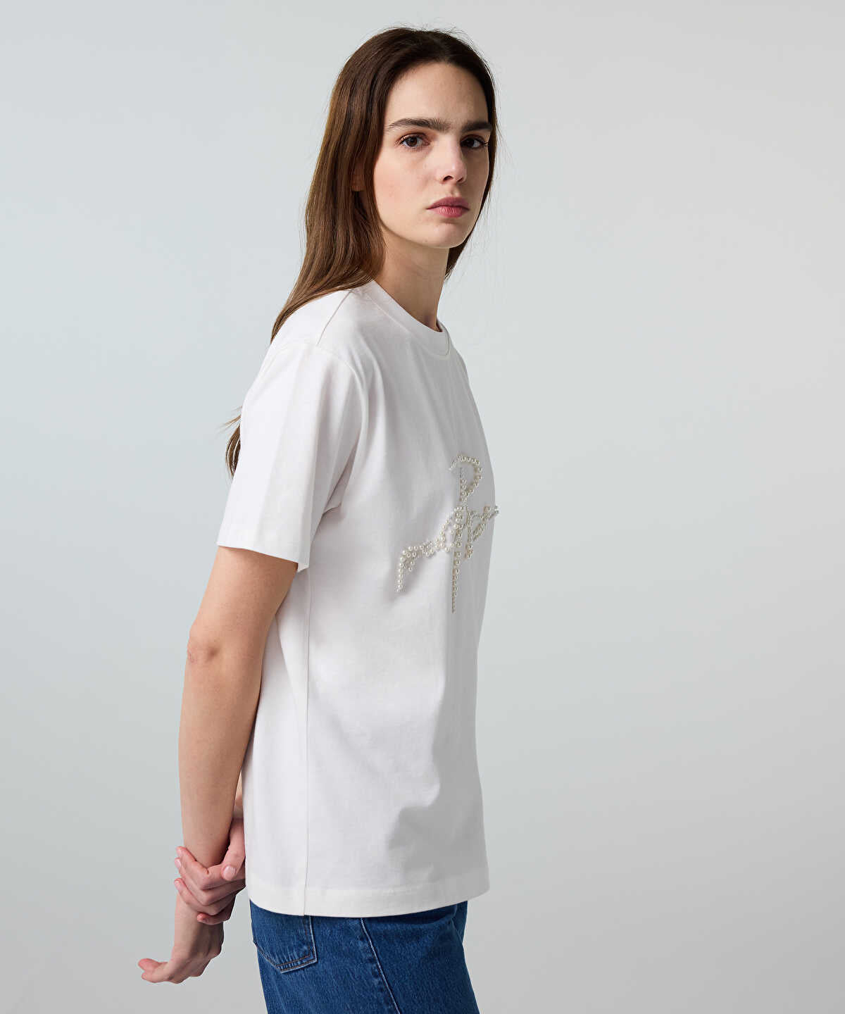 T-Shirt with Faux Pearl Embellishments