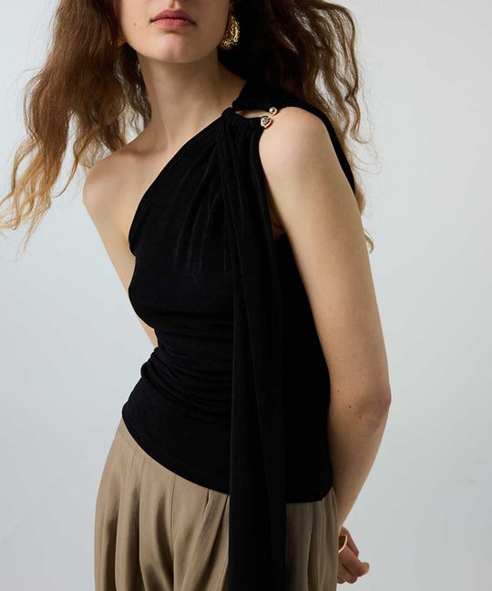 Asymmetric T-Shirt with Metal Accent
