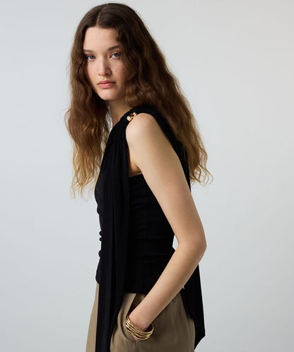 Asymmetric T-Shirt with Metal Accent