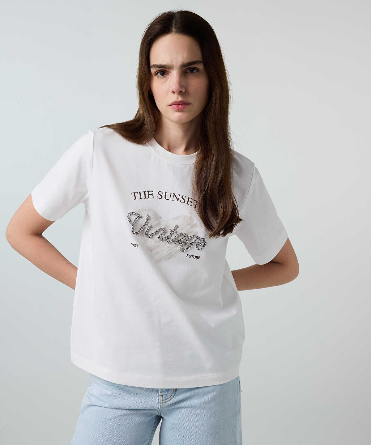 Printed Rhinestone T-Shirt