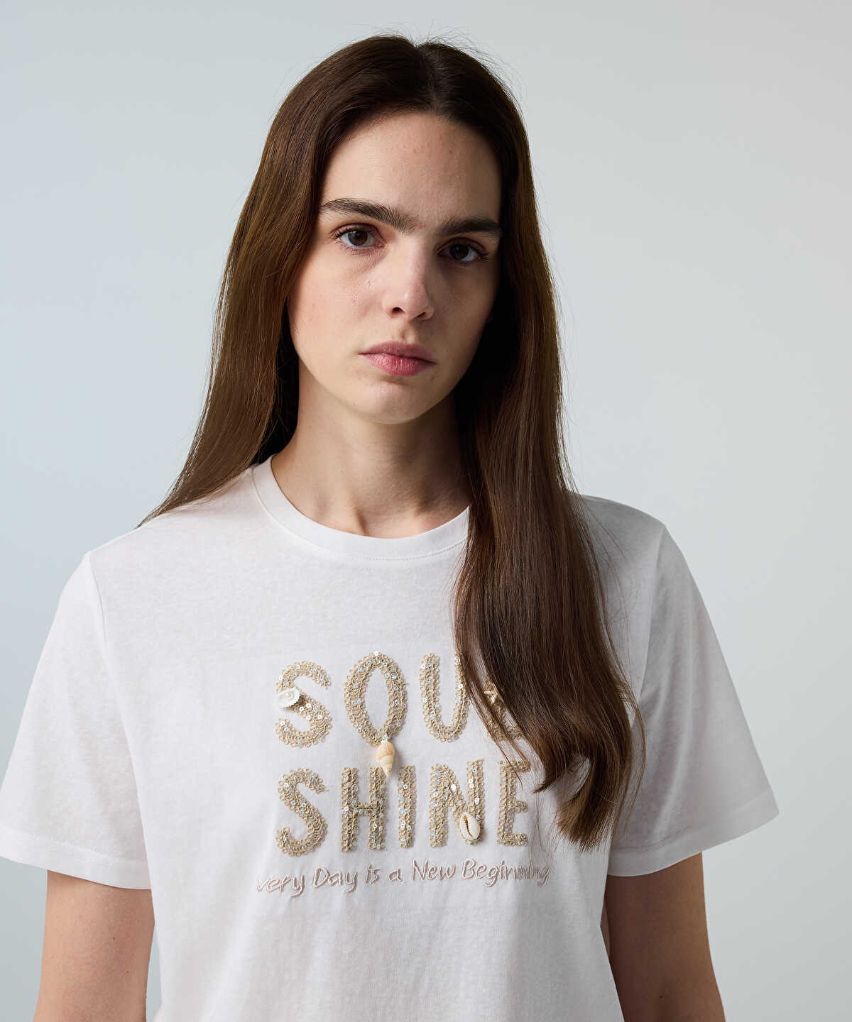 Embroidered T-Shirt with Sequins