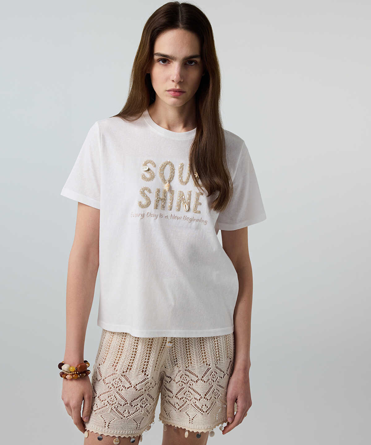 Embroidered T-Shirt with Sequins
