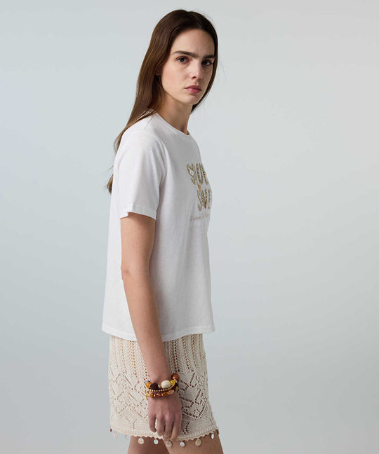 Embroidered T-Shirt with Sequins