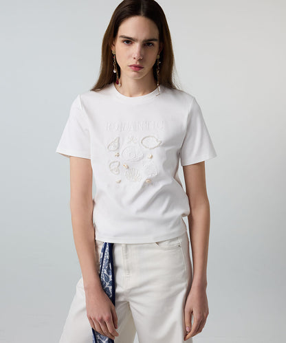 Embroidered T-Shirt with Seashells