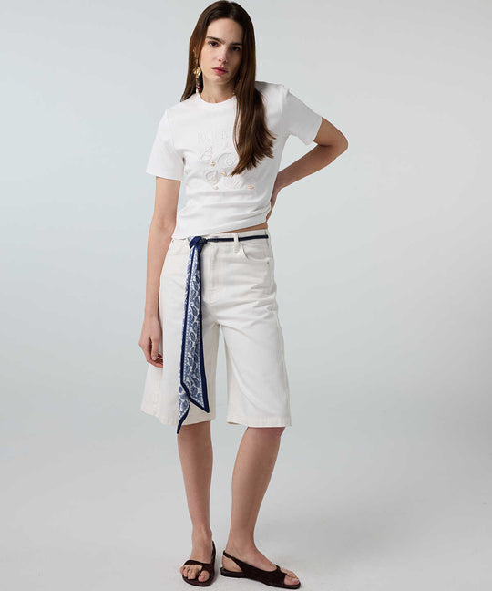 Embroidered T-Shirt with Seashells