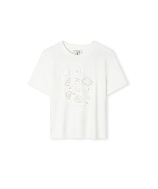 Embroidered T-Shirt with Seashells