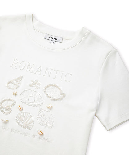 Embroidered T-Shirt with Seashells