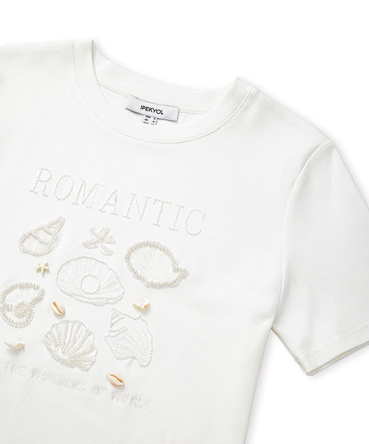 Embroidered T-Shirt with Seashells