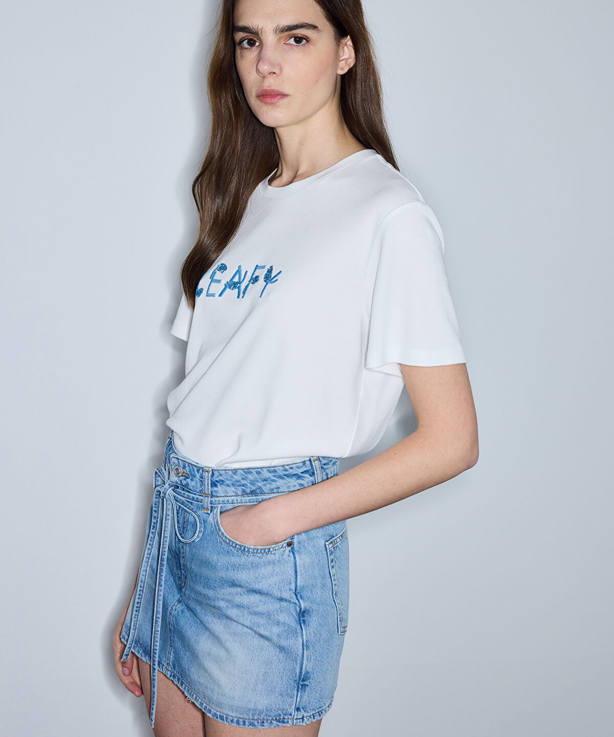 Zoomed Sequin Embellished Slogan T-Shirt