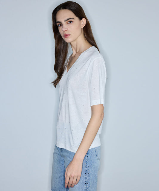 Rhinestone V-Neck T-Shirt 