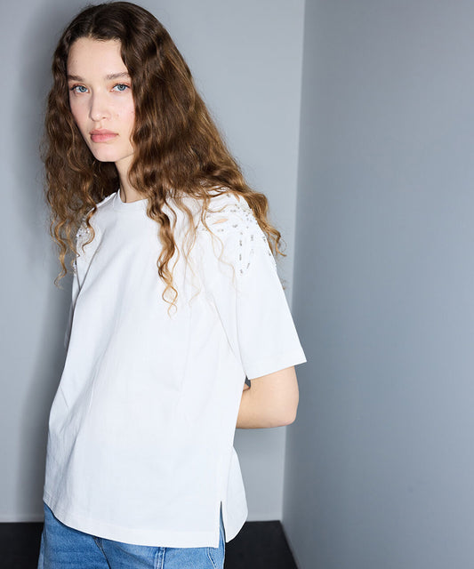 Embroidered Cutout T-Shirt