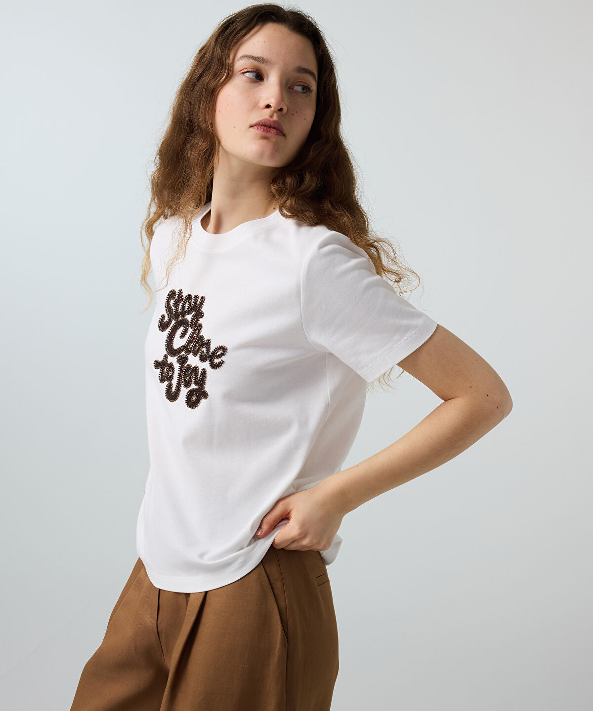 Beaded Slogan T-Shirt
