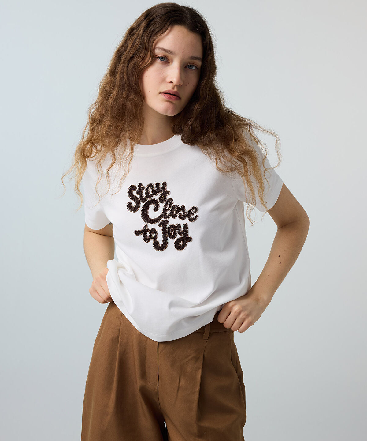 Zoomed Beaded Slogan T-Shirt