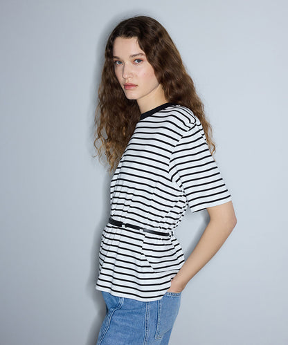 Striped T-Shirt with Shoulder Pads