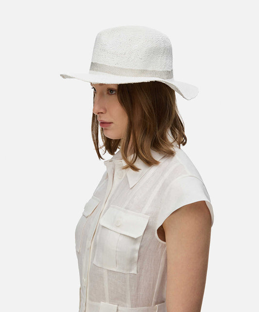 Stripe Printed Straw Effect Hat