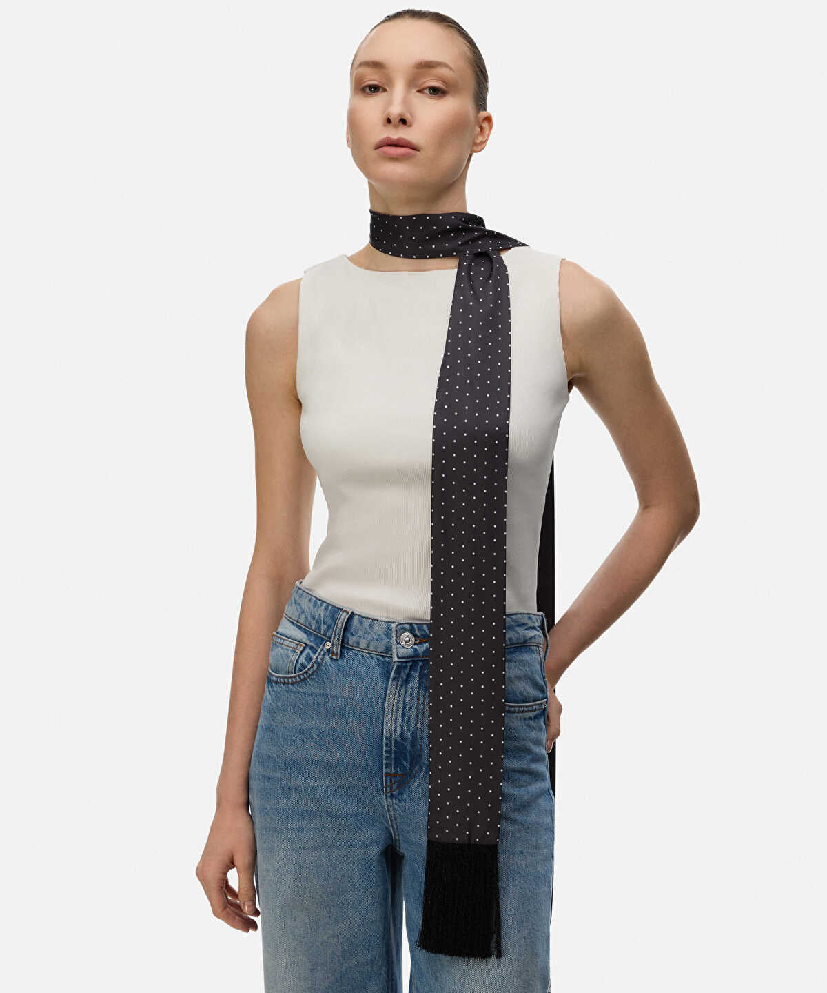 Polka Dot Fringed Scarf
