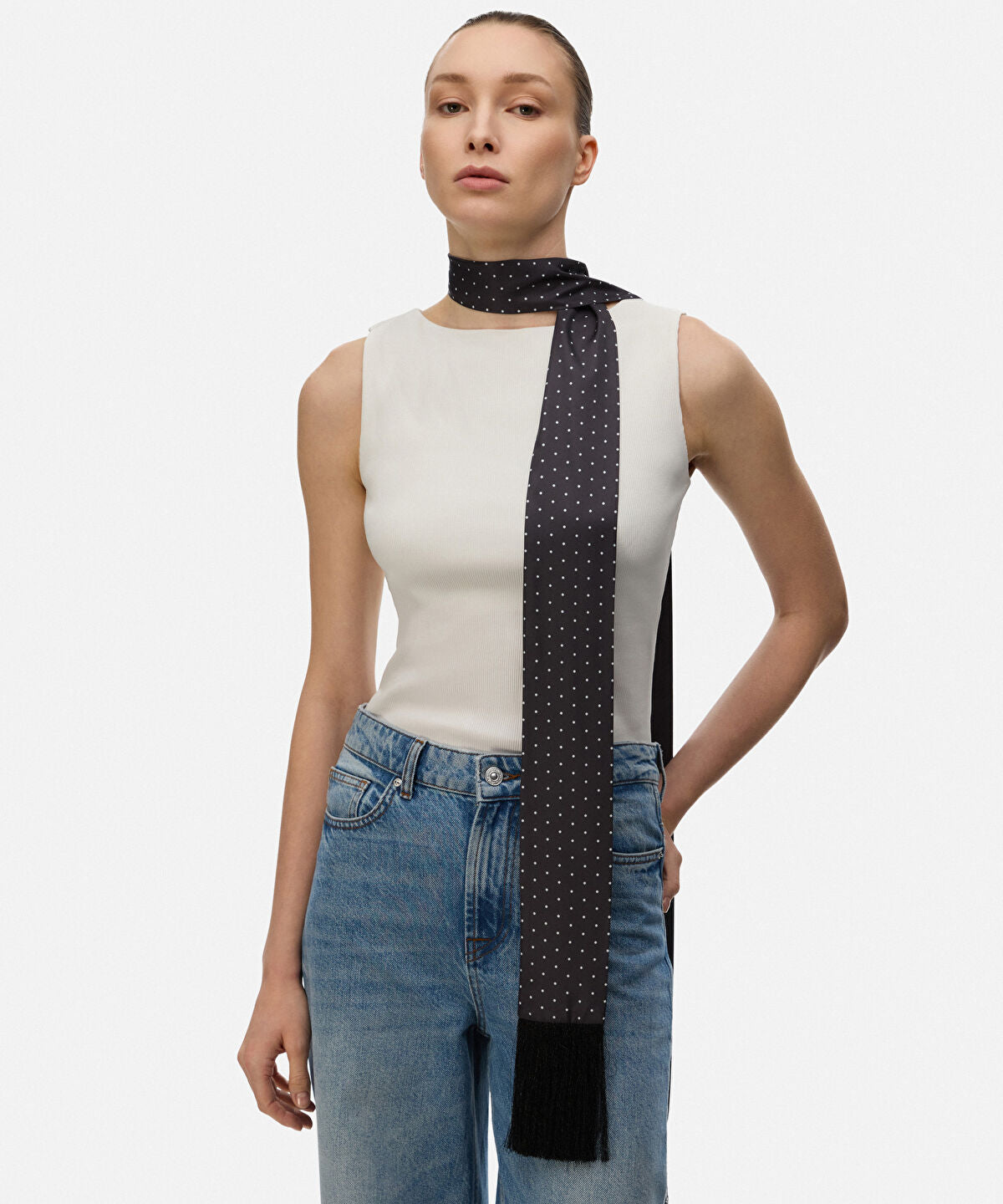 Zoomed Polka Dot Fringed Scarf