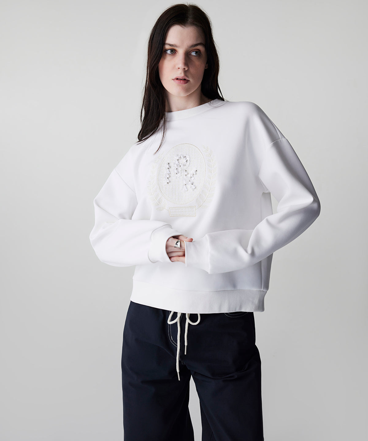 Zoomed Embellished Scuba Sweatshirt