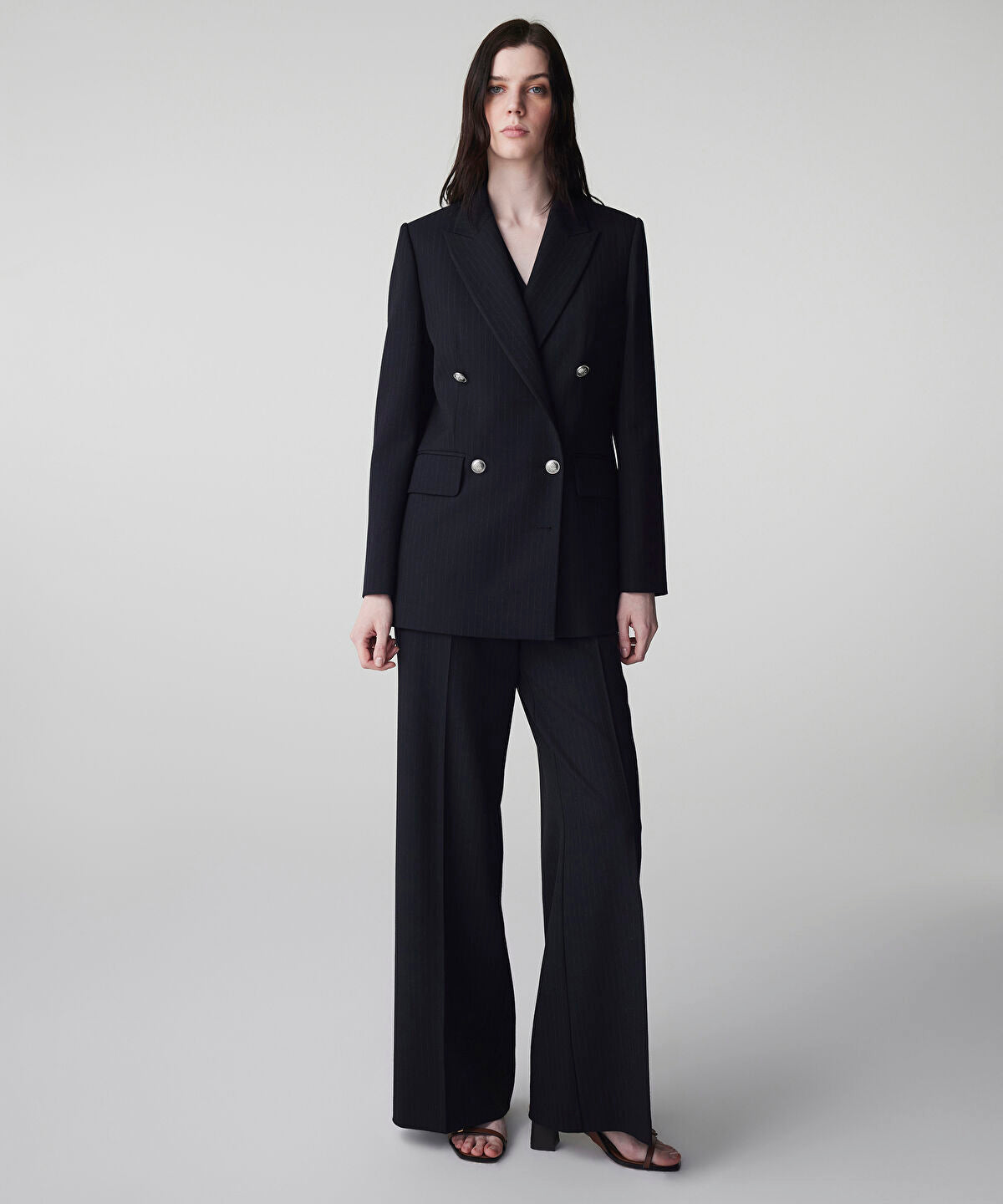 Zoomed Striped Double-Breasted Blazer