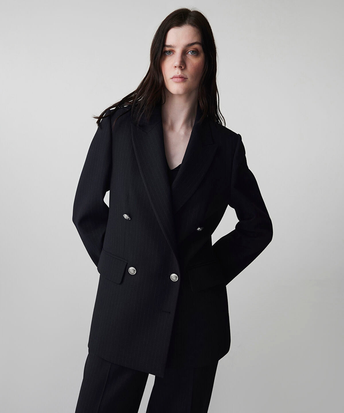 Zoomed Striped Double-Breasted Blazer