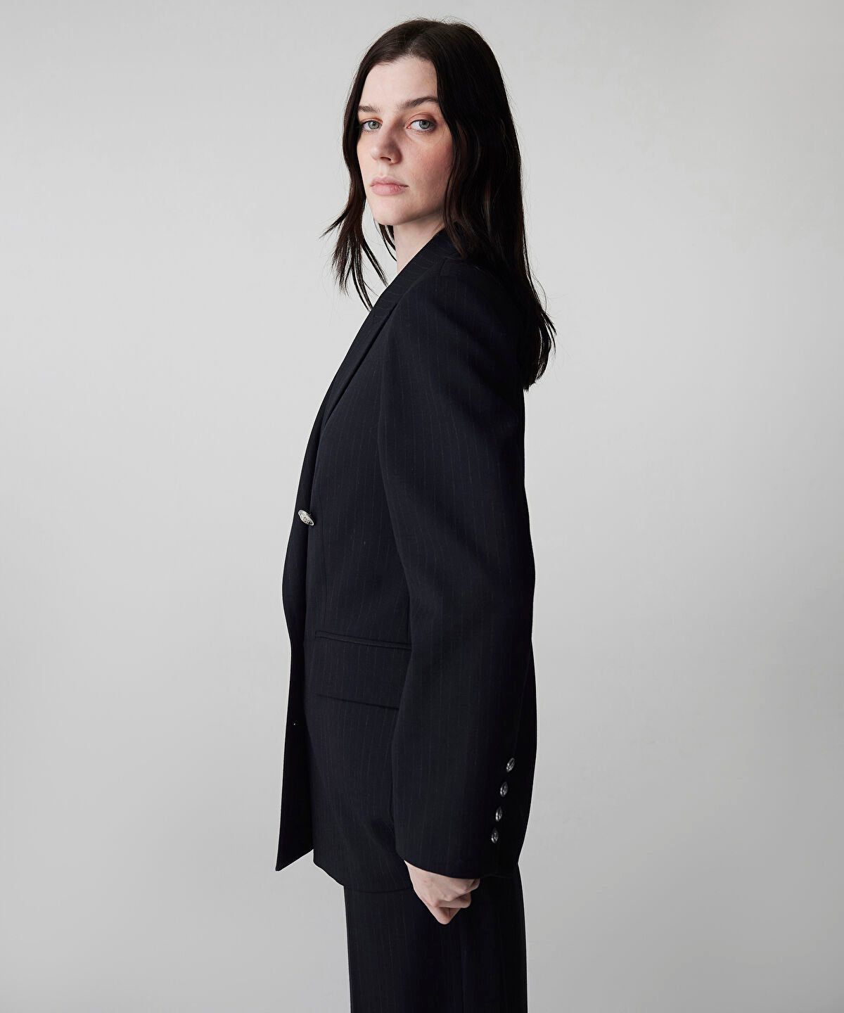 Zoomed Striped Double-Breasted Blazer