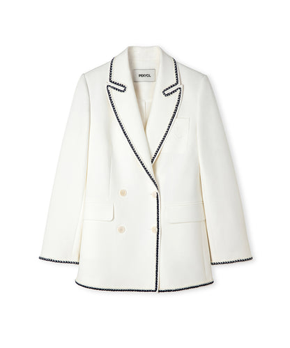 Contrast Trim Double-Breasted Blazer