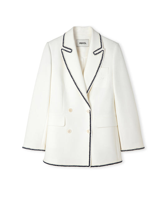 Contrast Trim Double-Breasted Blazer