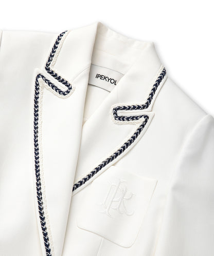 Contrast Trim Double-Breasted Blazer