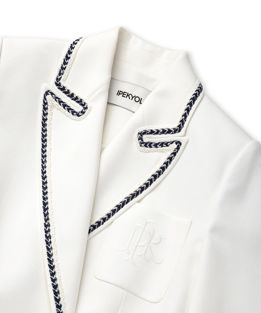 Contrast Trim Double-Breasted Blazer