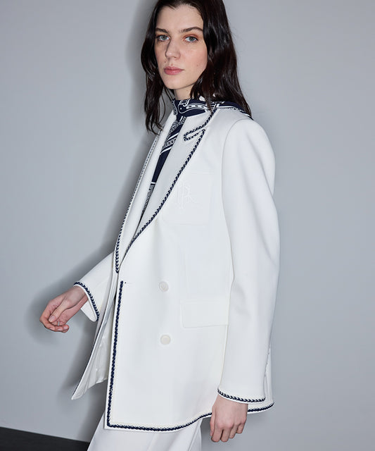 Contrast Trim Double-Breasted Blazer