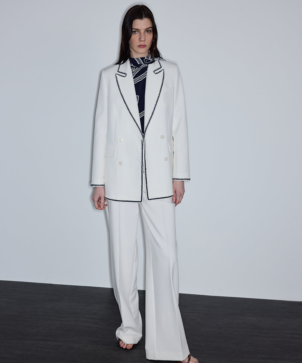 Contrast Trim Double-Breasted Blazer