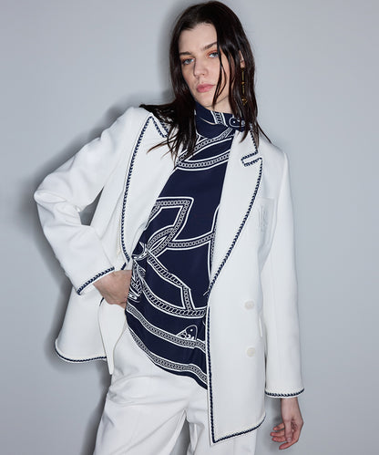 Contrast Trim Double-Breasted Blazer