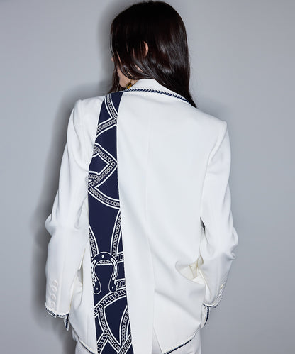 Contrast Trim Double-Breasted Blazer