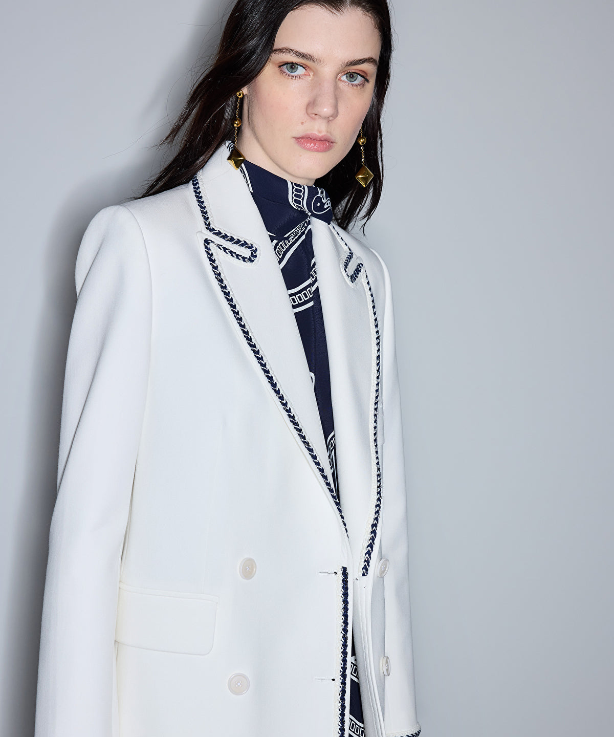 Contrast Trim Double-Breasted Blazer