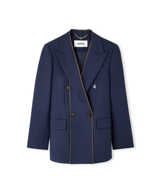 Contrast Stitch Double-Breasted Blazer