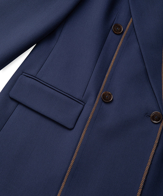 Contrast Stitch Double-Breasted Blazer