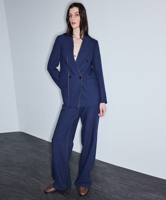 Contrast Stitch Double-Breasted Blazer