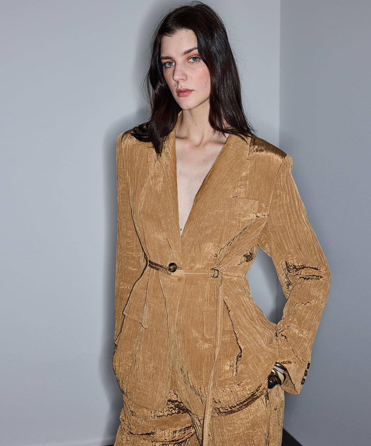 Crinkle-Effect Blazer