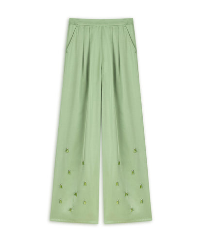 Embroidered Wide-Leg Trousers