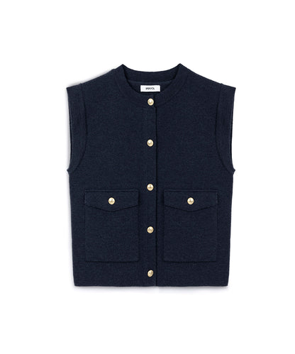 Gold-Button Knit Vest