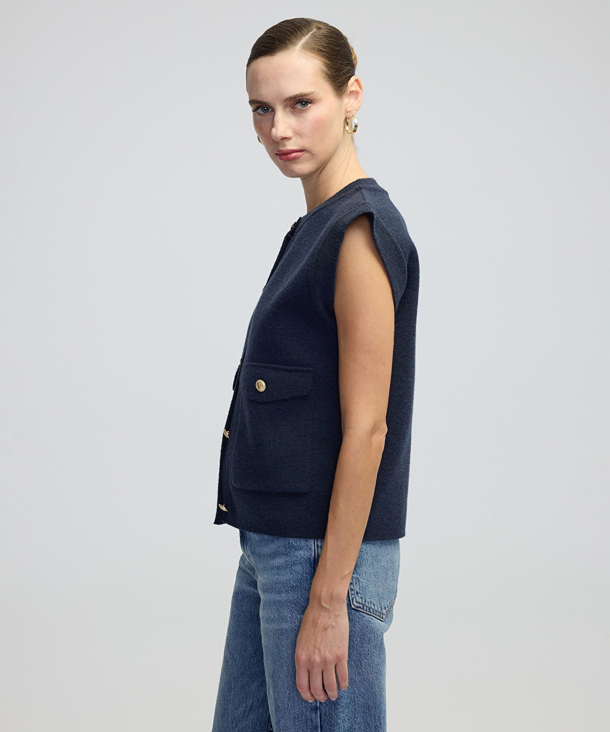 Gold-Button Knit Vest