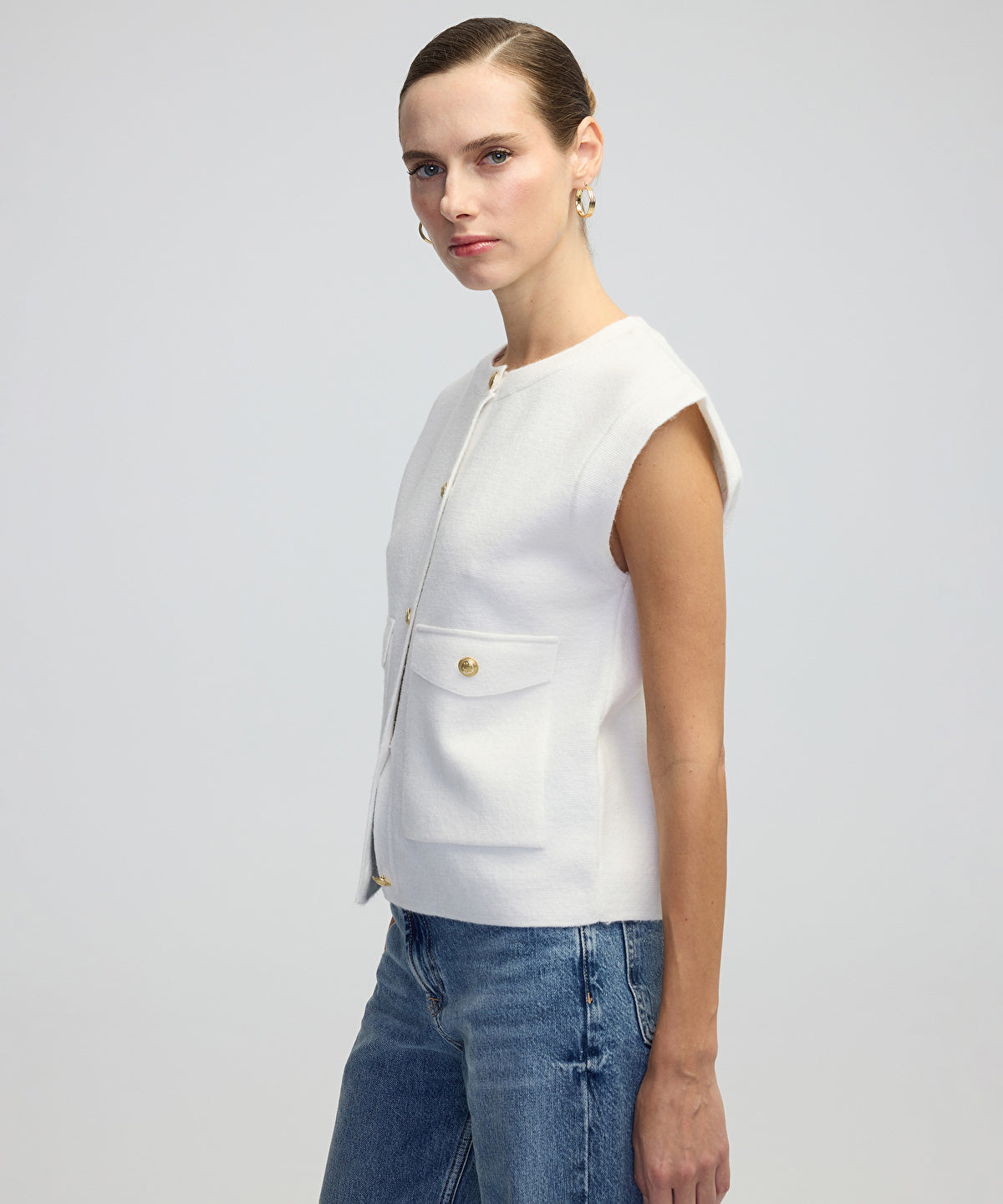 Zoomed Gold-Button Knit Vest
