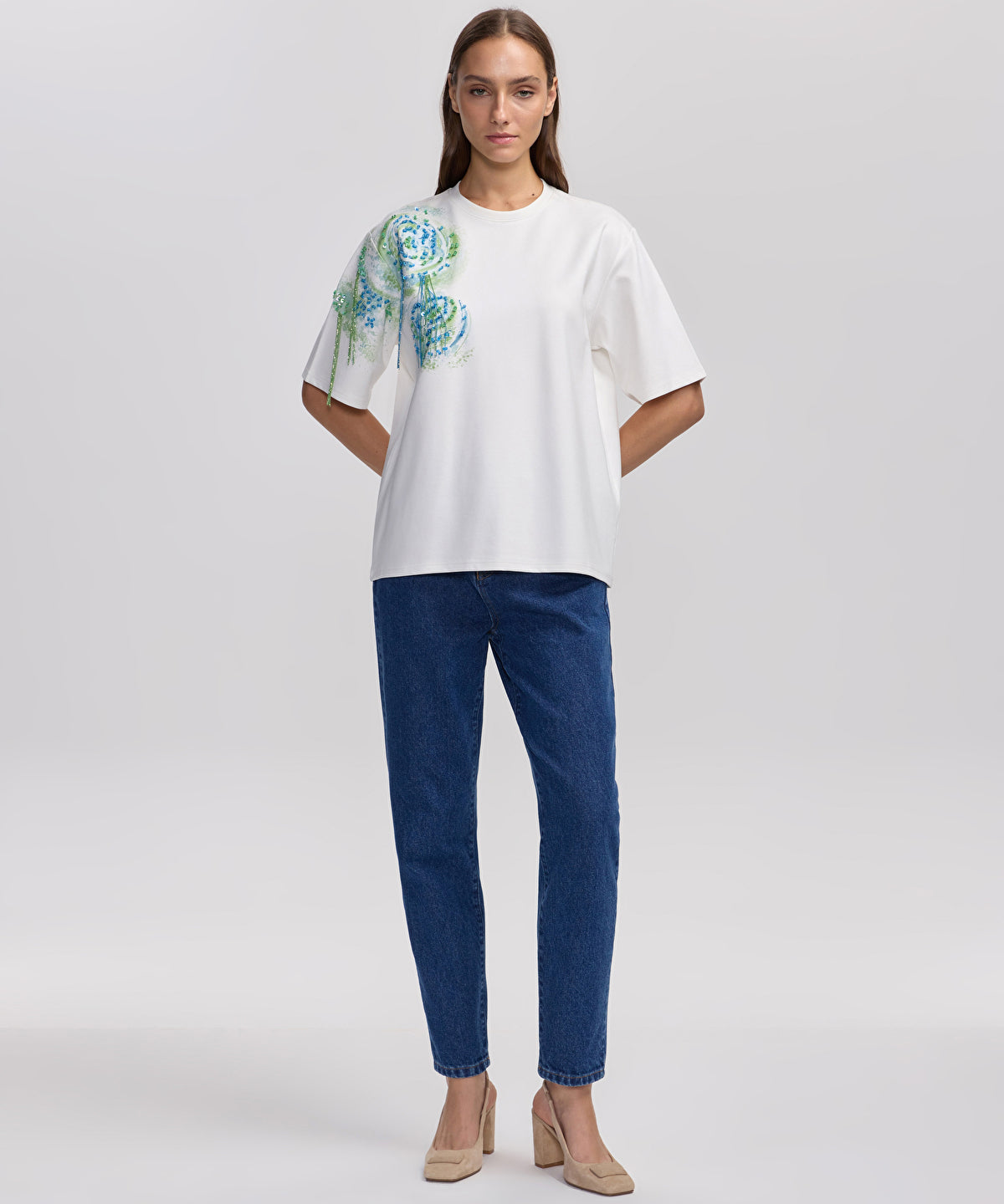 Zoomed T-Shirt With Rhinestones