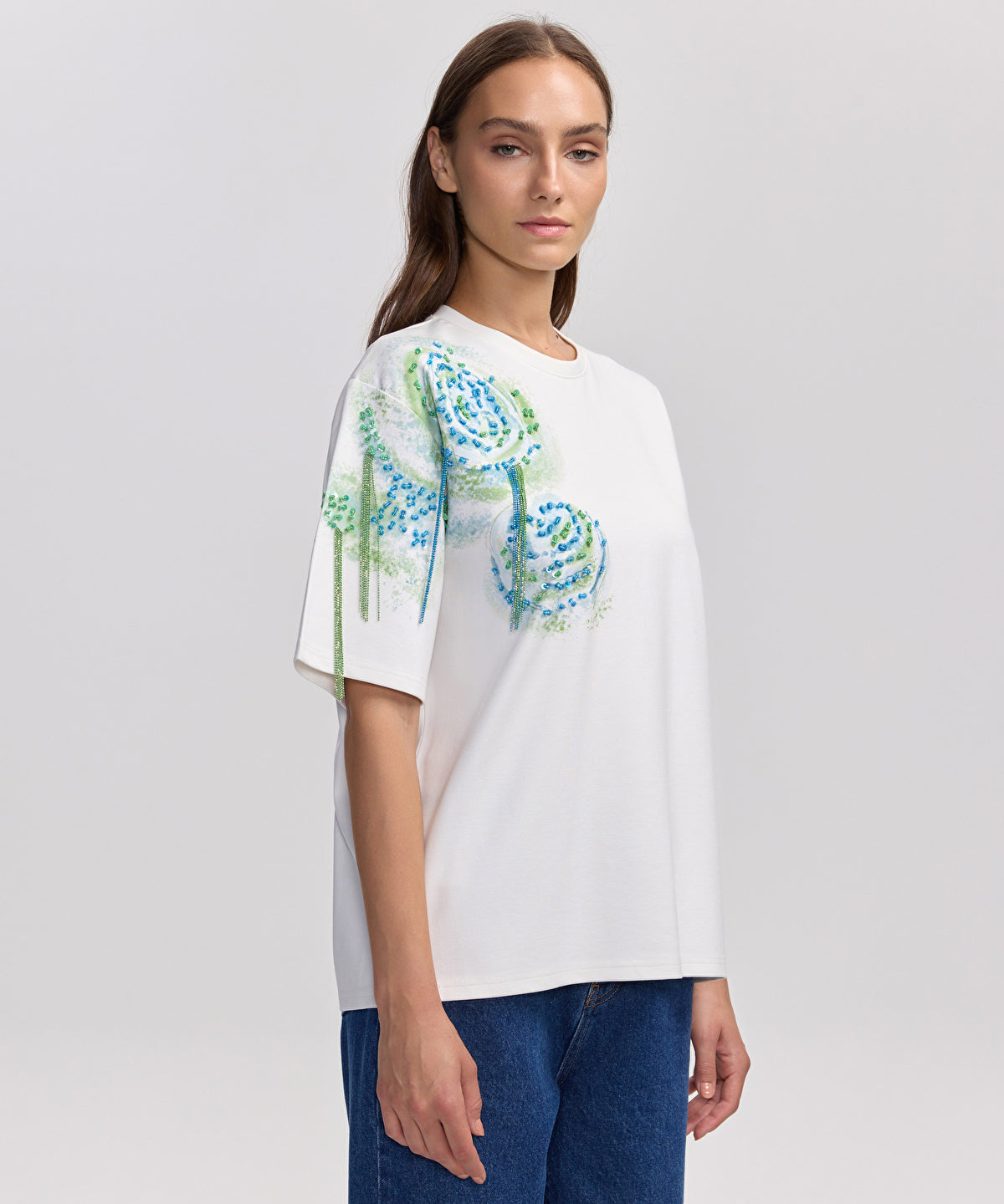 Zoomed T-Shirt With Rhinestones