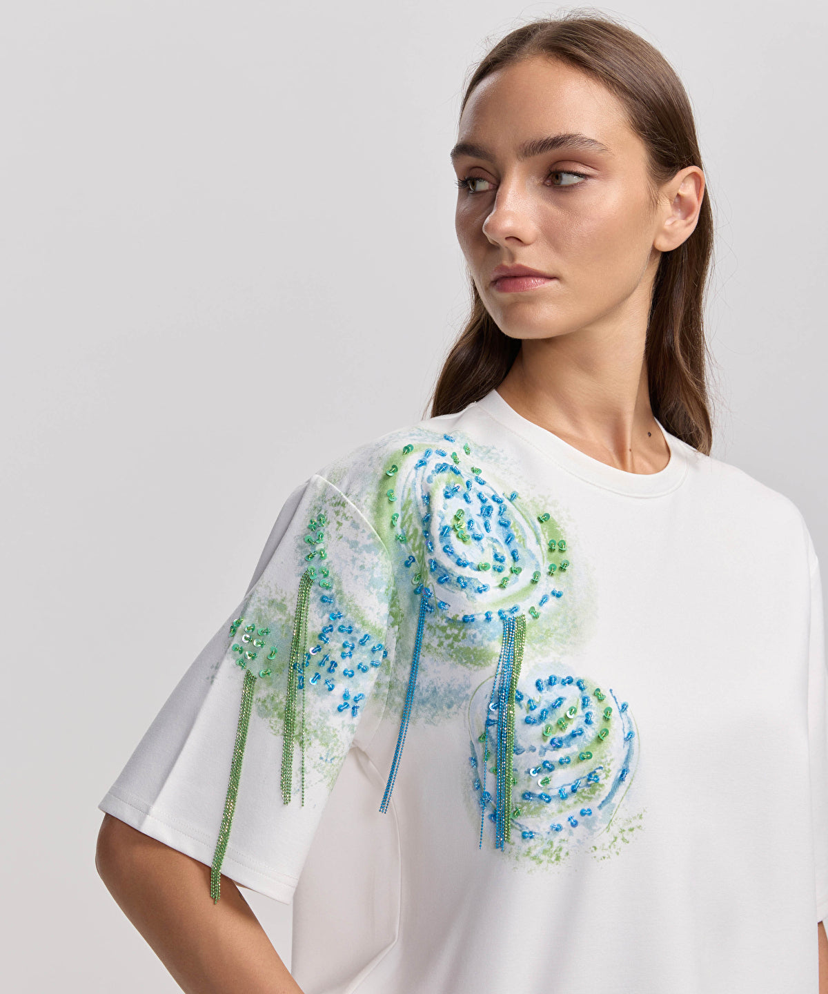 Zoomed T-Shirt With Rhinestones