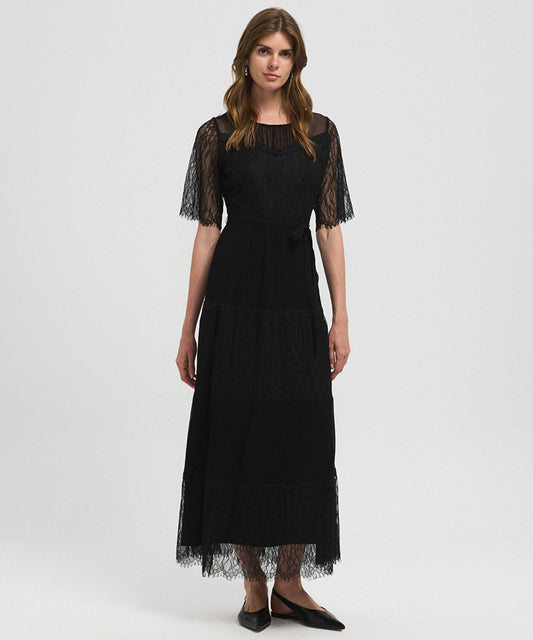 Lace-Trimmed Midi Dress