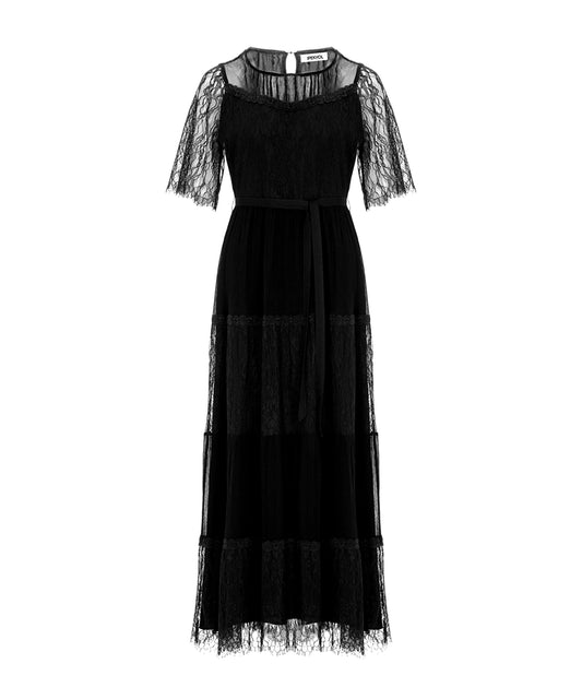 Lace-Trimmed Midi Dress