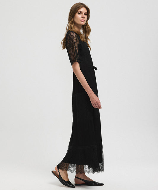 Lace-Trimmed Midi Dress