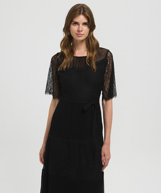 Lace-Trimmed Midi Dress